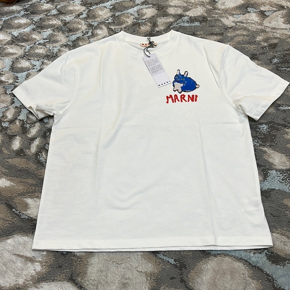 MARNI WHITE BIO COTTON T-SHIRT WITH RABBIT GRAPHICS - Picture 2 of 9